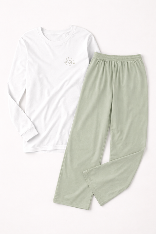 The Worth Loungewear Set — Luxury Lounge Set in White & Sage